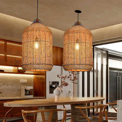 Oversize Rattan Pendant Light Kitchen Island Woven Cage Lampshade