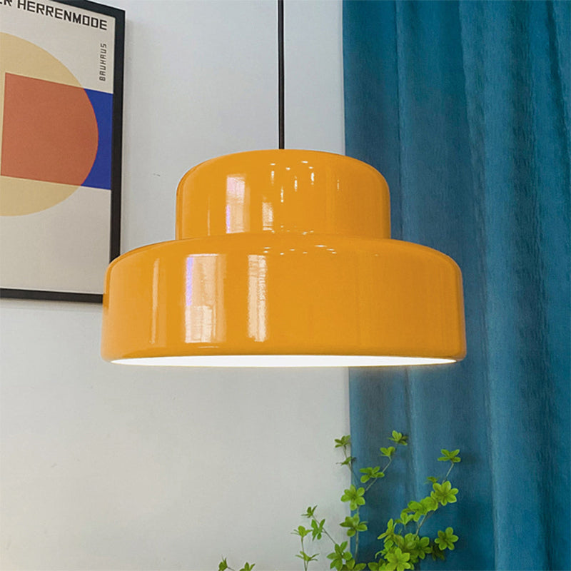 Modern Style Cylindrical Shade Metal Hanging Light in Orange