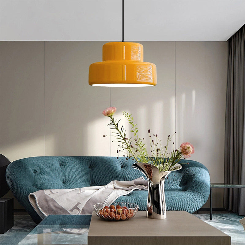 Modern Style Cylindrical Shade Metal Hanging Light in Orange