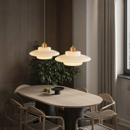 Mid Century Milk Glass Pendant Light - Mid-Century Opal Glass Saucer Lamp