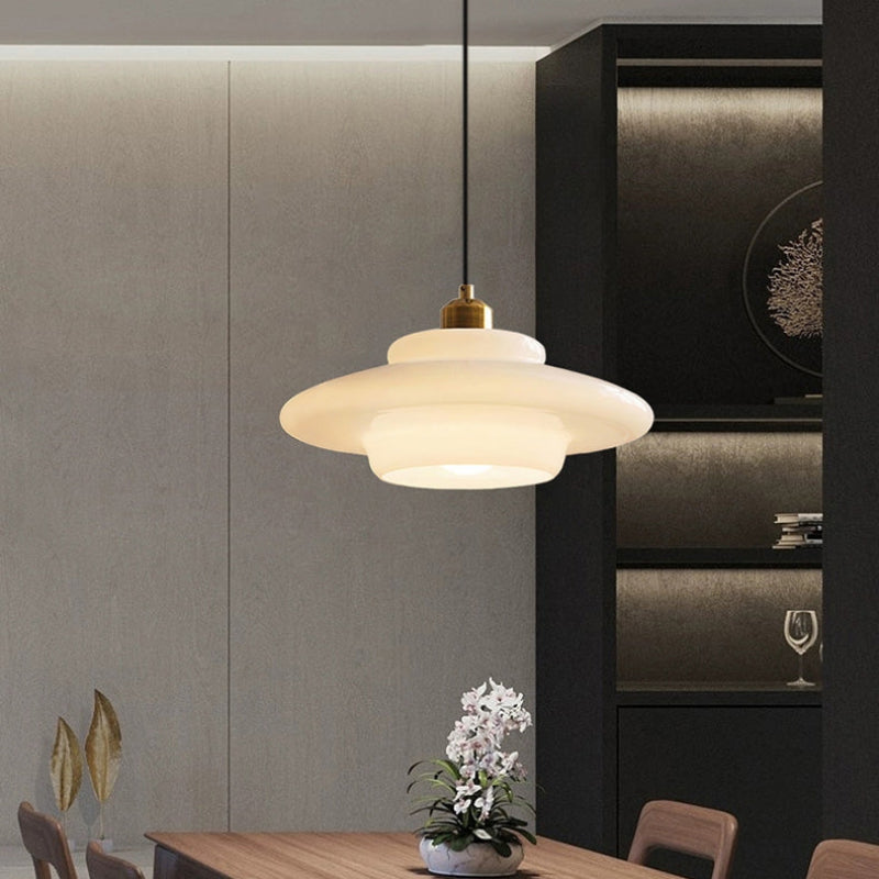 Mid Century Milk Glass Pendant Light - Mid-Century Opal Glass Saucer Lamp