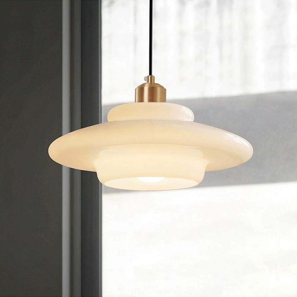Mid Century Milk Glass Pendant Light - Mid-Century Opal Glass Saucer Lamp