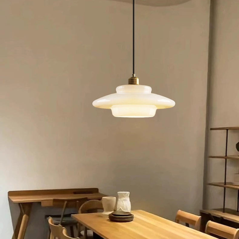 Mid Century Milk Glass Pendant Light - Mid-Century Opal Glass Saucer Lamp