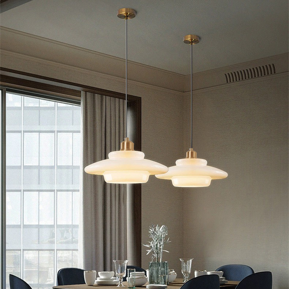 Mid Century Milk Glass Pendant Light - Mid-Century Opal Glass Saucer Lamp
