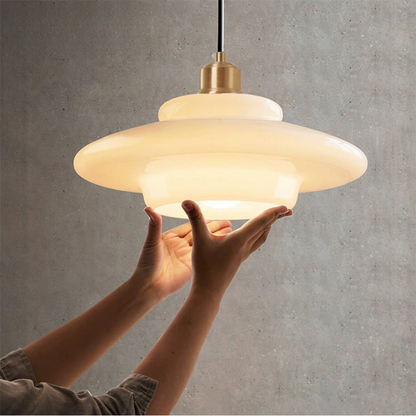 Mid Century Style Milk White Glass Pendant Light-[Modern pendant lighting for bedroom and living space]-Demolights UK