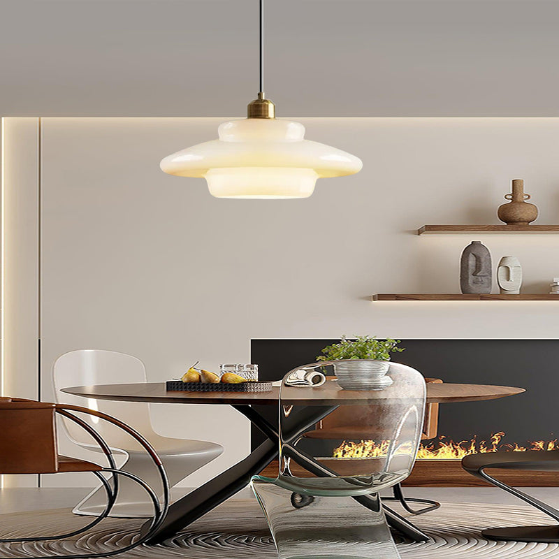 Mid Century Milk Glass Pendant Light - Mid-Century Opal Glass Saucer Lamp