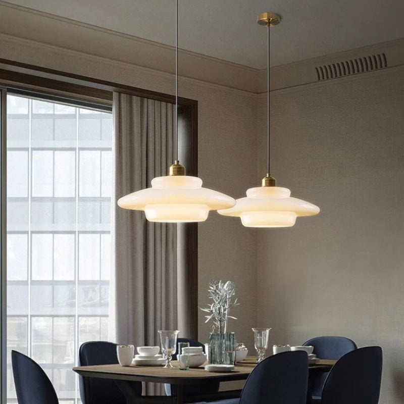 Mid Century Style Milk White Glass Pendant Light