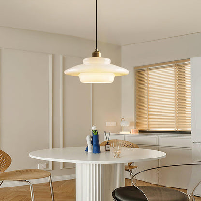 Mid Century Milk Glass Pendant Light - Mid-Century Opal Glass Saucer Lamp