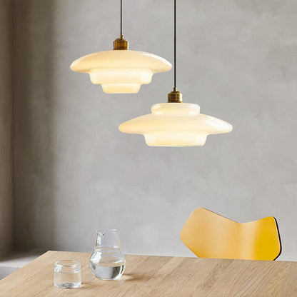 Mid Century Milk Glass Pendant Light - Mid-Century Opal Glass Saucer Lamp
