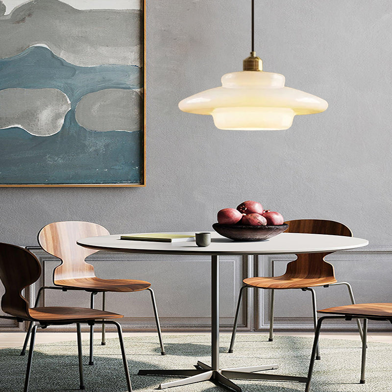Mid Century Milk Glass Pendant Light - Mid-Century Opal Glass Saucer Lamp