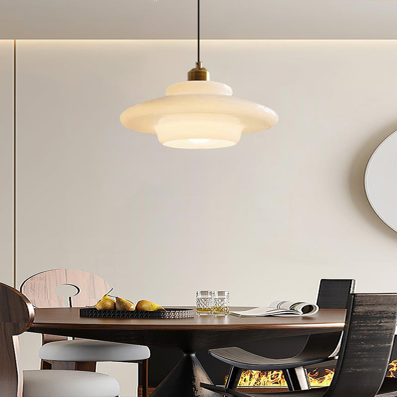 Mid Century Milk Glass Pendant Light - Mid-Century Opal Glass Saucer Lamp