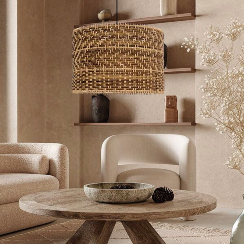 Montecito Drum Shape Rattan Pendant Light for Kitchen Islands