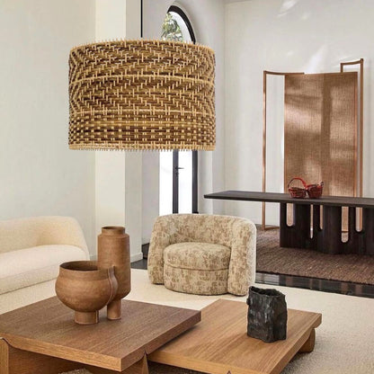 Montecito Drum Shape Rattan Pendant Light for Kitchen Islands