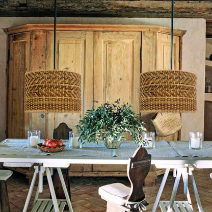 Montecito Drum Shape Rattan Pendant Light for Kitchen Islands