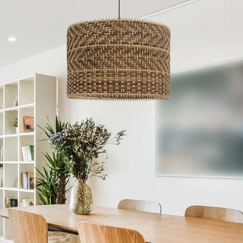 Montecito Drum Shape Rattan Pendant Light for Kitchen Islands