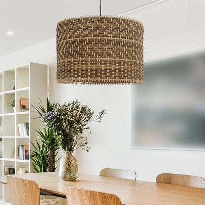 Montecito Drum Shape Rattan Pendant Light for Kitchen Islands