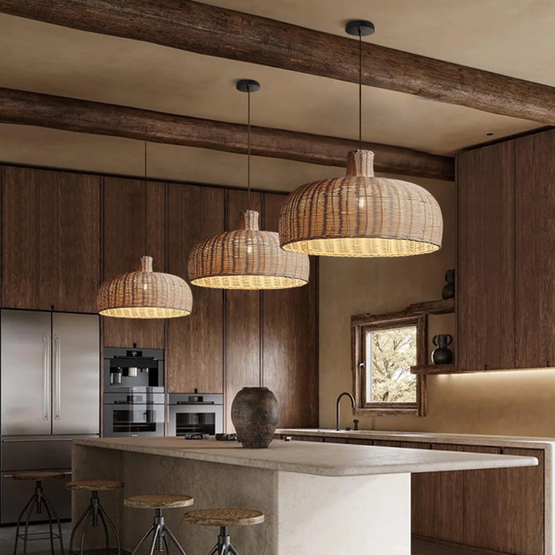 Retro Rattan Japanese Handwoven Restaurant Chandelier-[Modern pendant lighting for bedroom and living space]-Demolights UK