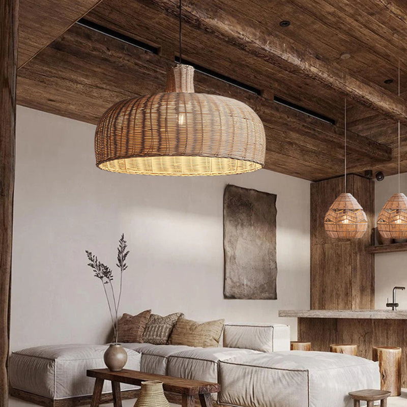 Retro Rattan Japanese Handwoven Restaurant Chandelier