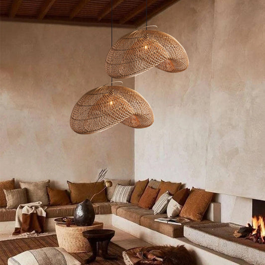 Wabi-Sabi Style Japanese Rattan Pendant Light Fixture For Living Room-[Modern pendant lighting for bedroom and living space]-Demolights UK
