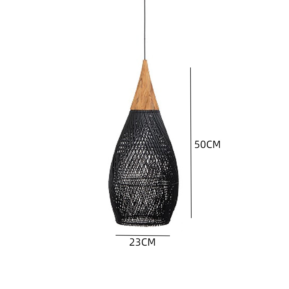 Wabi-sabi Retro Living Room Rattan Pendant Light Solid Wood Restaurant Lampshade
