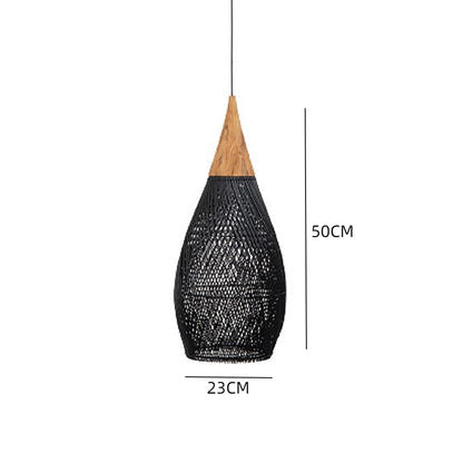 Wabi-sabi Retro Living Room Rattan Pendant Light Solid Wood Restaurant Lampshade
