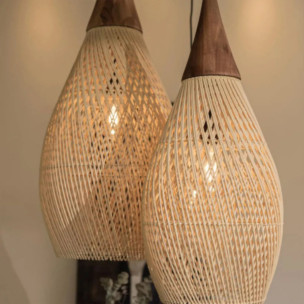 Wabi-sabi Retro Living Room Rattan Pendant Light Solid Wood Restaurant Lampshade