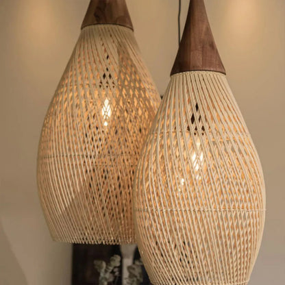 Wabi-sabi Retro Living Room Rattan Pendant Light Solid Wood Restaurant Lampshade