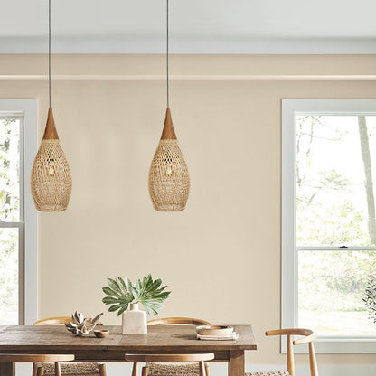 Wabi-sabi Retro Living Room Rattan Pendant Light Solid Wood Restaurant Lampshade