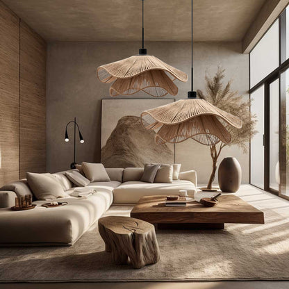 Double Layer Hemp Rope Umbrella Pendant Light
