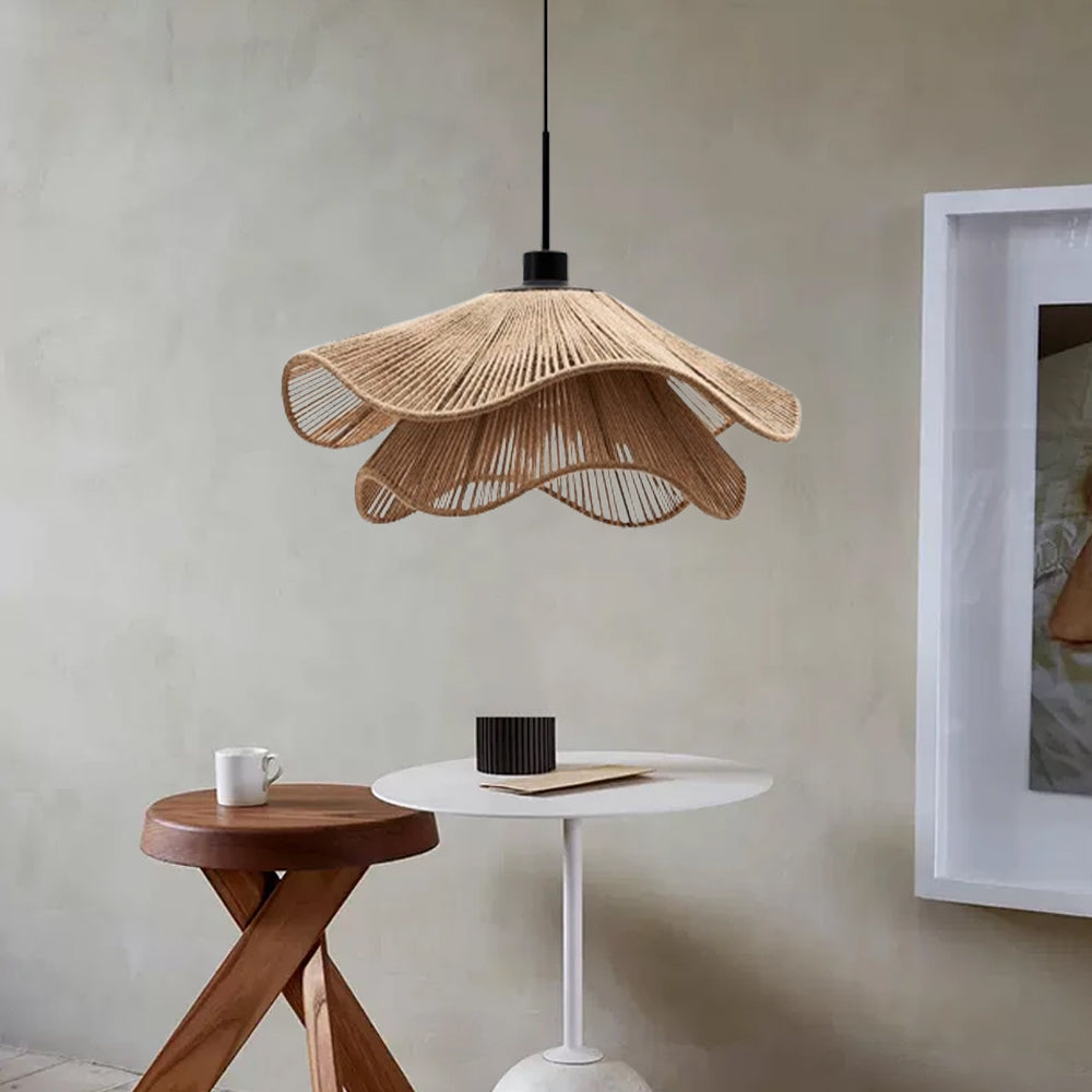 Double Layer Hemp Rope Umbrella Pendant Light