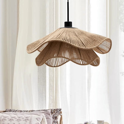 Double Layer Hemp Rope Umbrella Pendant Light