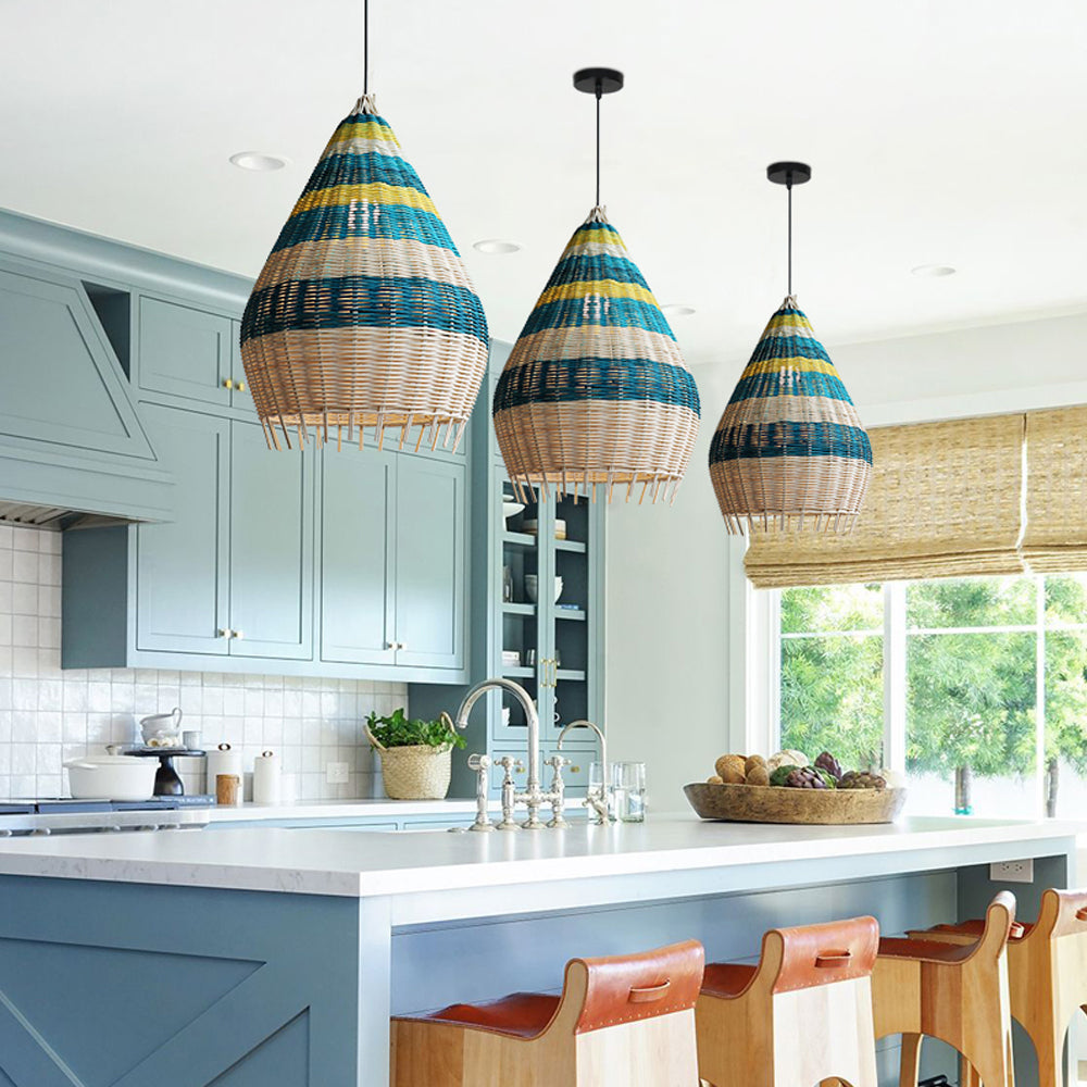 Kitchen Island Blue Rattan Pendant Light
