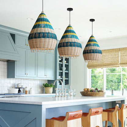 Kitchen Island Blue Rattan Pendant Light