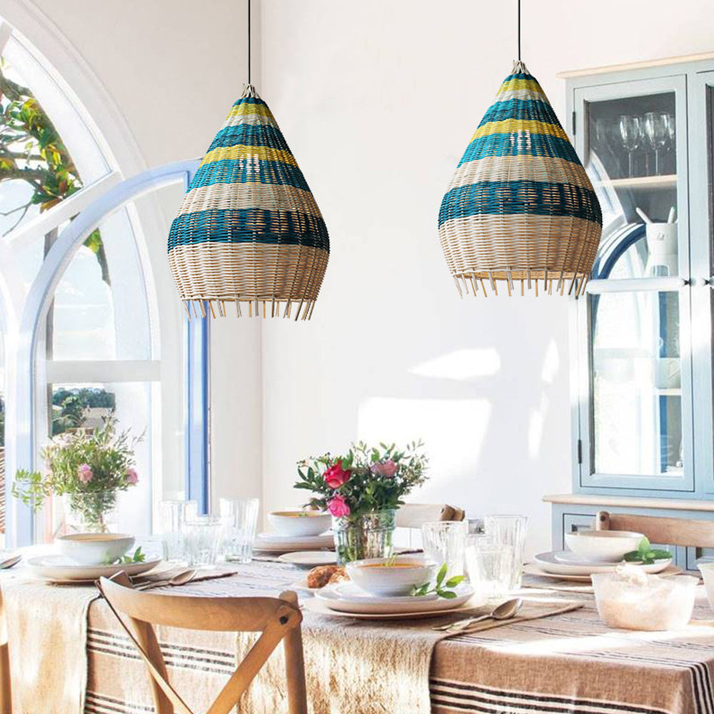 Kitchen Island Blue Rattan Pendant Light-[Modern pendant lighting for bedroom and living space]-Demolights UK