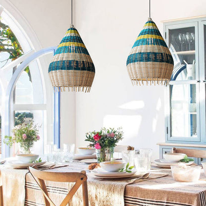 Kitchen Island Blue Rattan Pendant Light-[Modern pendant lighting for bedroom and living space]-Demolights UK