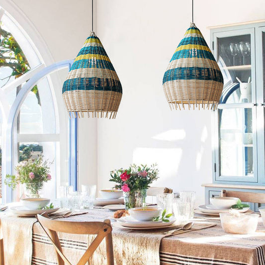 Kitchen Island Blue Rattan Pendant Light-[Modern pendant lighting for bedroom and living space]-Demolights UK