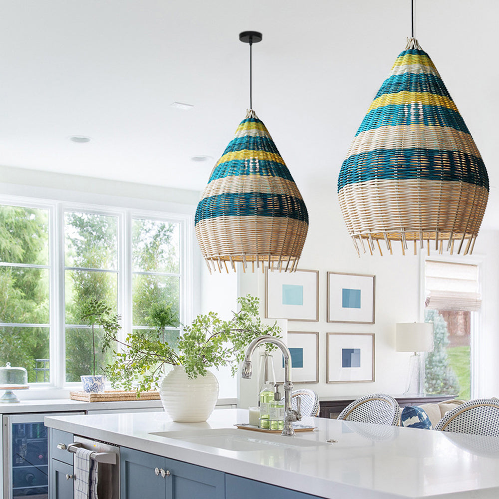 Kitchen Island Blue Rattan Pendant Light