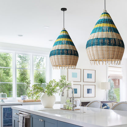 Kitchen Island Blue Rattan Pendant Light