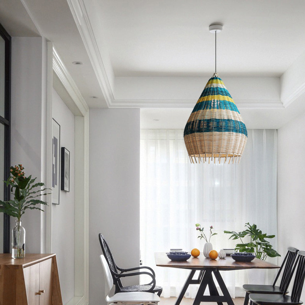 Kitchen Island Blue Rattan Pendant Light