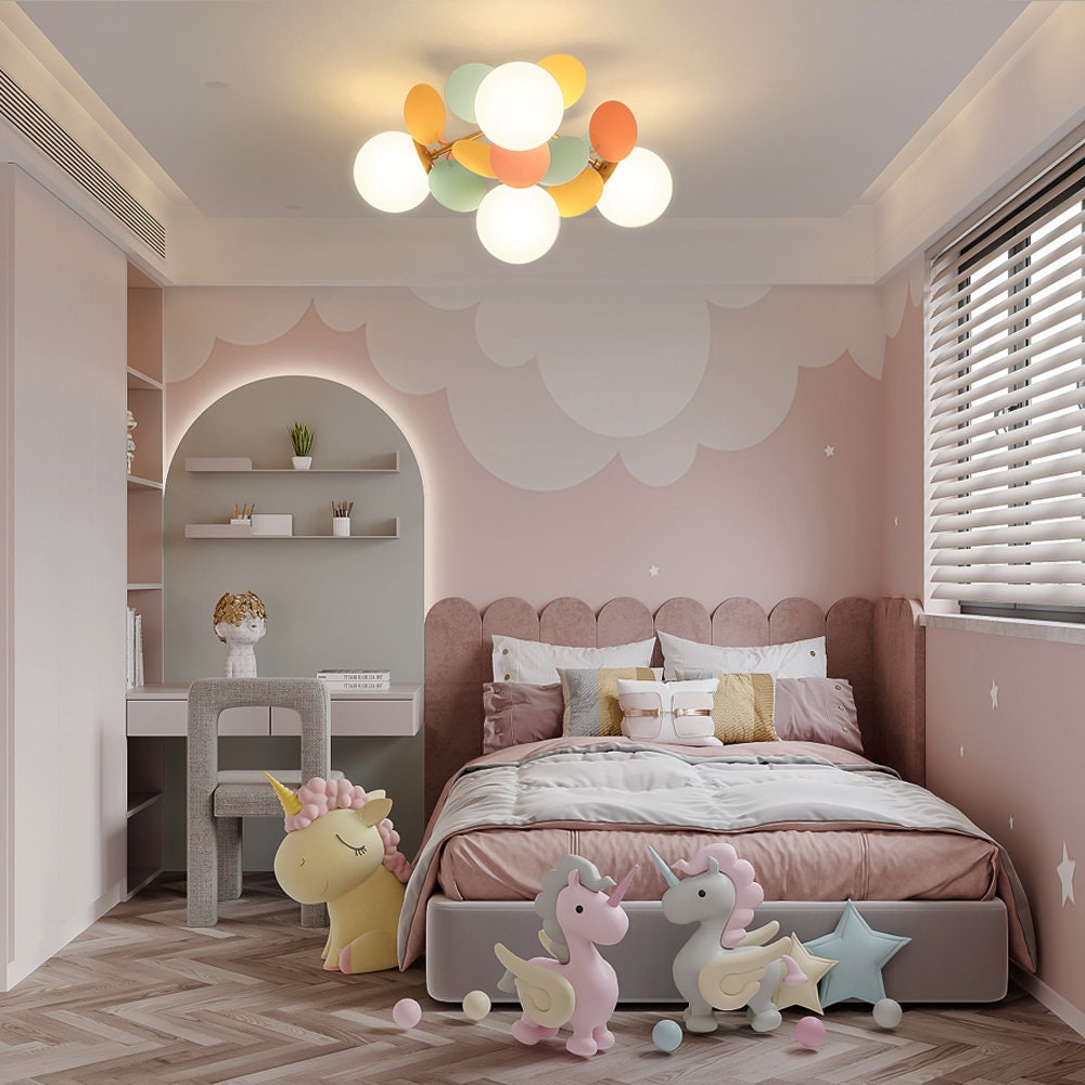Modern Macaron Petal Ceiling Light - Colorful Kids Room Flush Mount