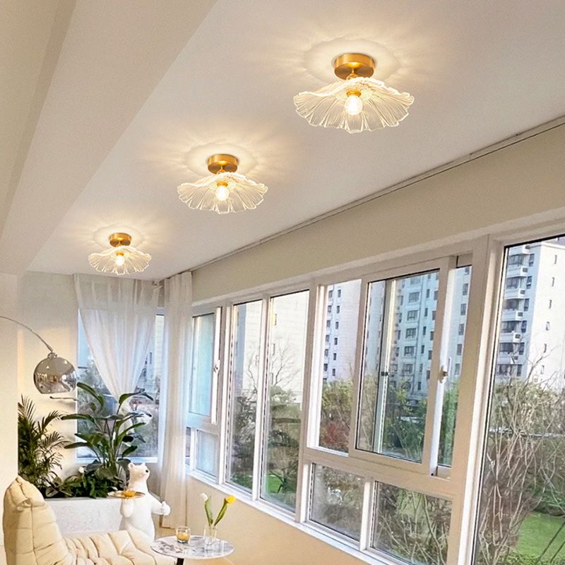 Vintage Gold Glass Flower Living Room Ceiling Light for Hallway