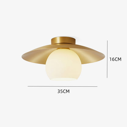 Modern Brass Cap Hallway Ceiling Light - Mid-Century Opal Glass Flush Mount
