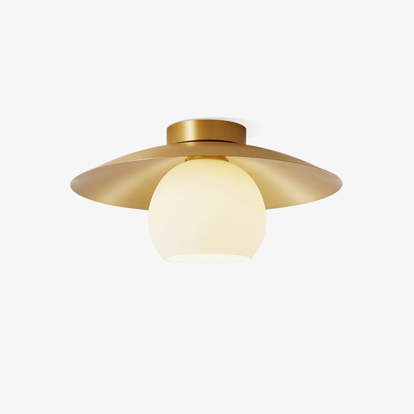 Modern Brass Cap Hallway Ceiling Light - Mid-Century Opal Glass Flush Mount
