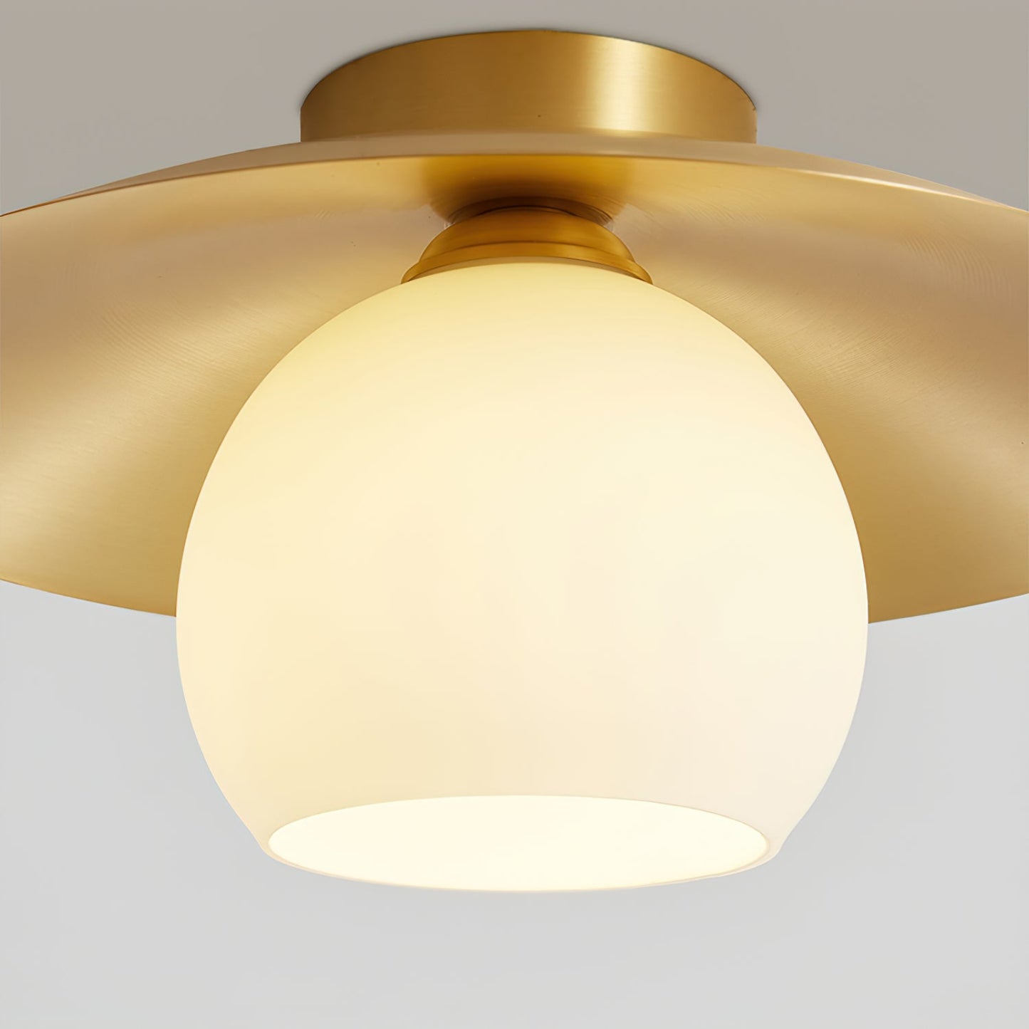 Modern Brass Cap Hallway Ceiling Light - Mid-Century Opal Glass Flush Mount
