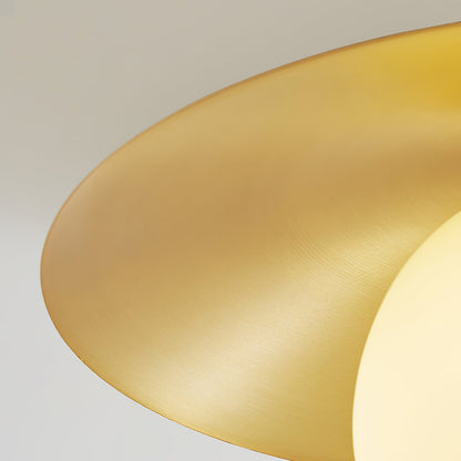 Modern Brass Cap Hallway Ceiling Light - Mid-Century Opal Glass Flush Mount
