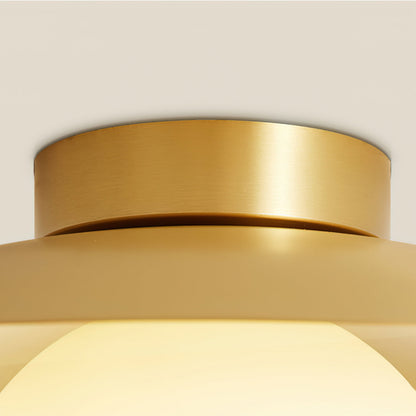 Modern Brass Cap Hallway Ceiling Light - Mid-Century Opal Glass Flush Mount