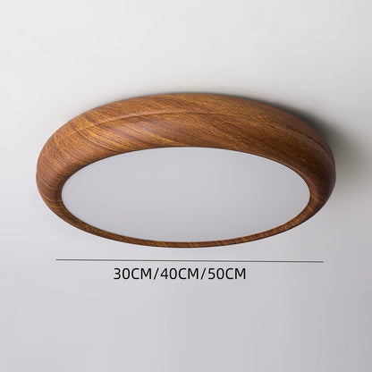 Wood Grain Round Living Room Ceiling Lamp