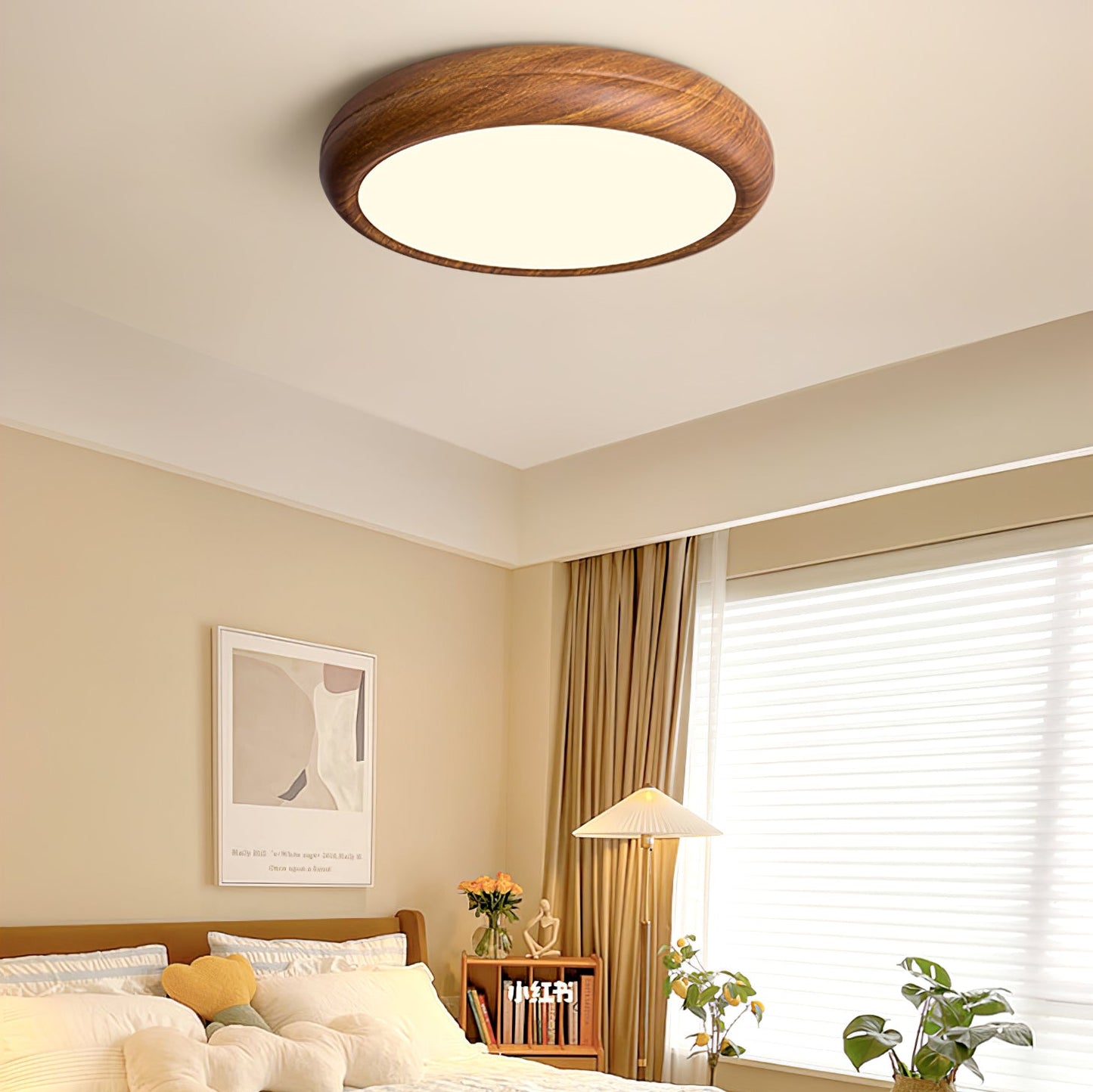 Wood Grain Round Living Room Ceiling Lamp
