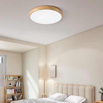 Wood Grain Round Living Room Ceiling Lamp