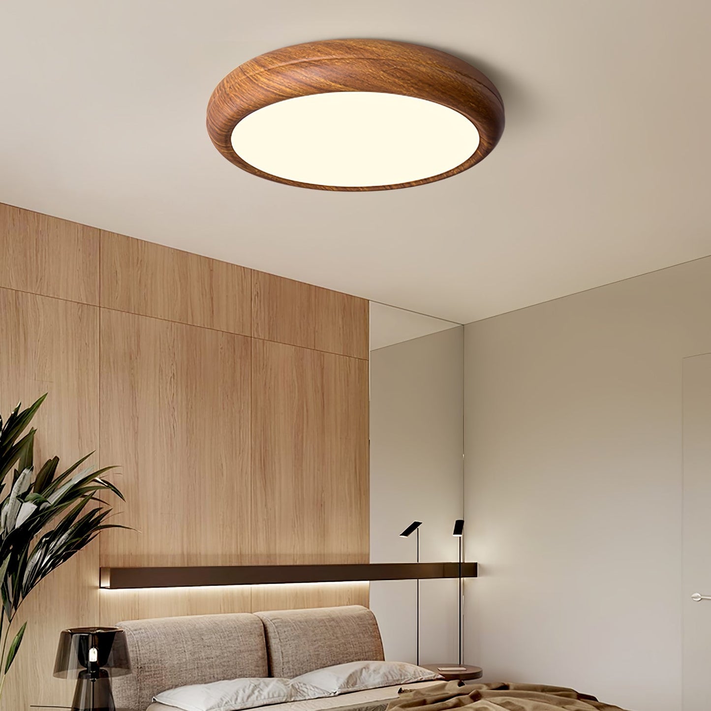 Wood Grain Round Living Room Ceiling Lamp